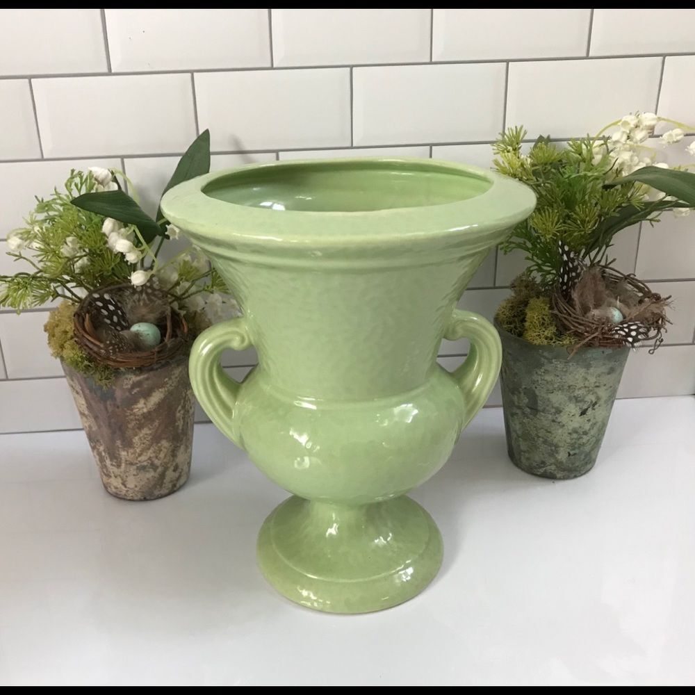 Vase Vintage Light Green Double Handle - Picture 2 of 6
